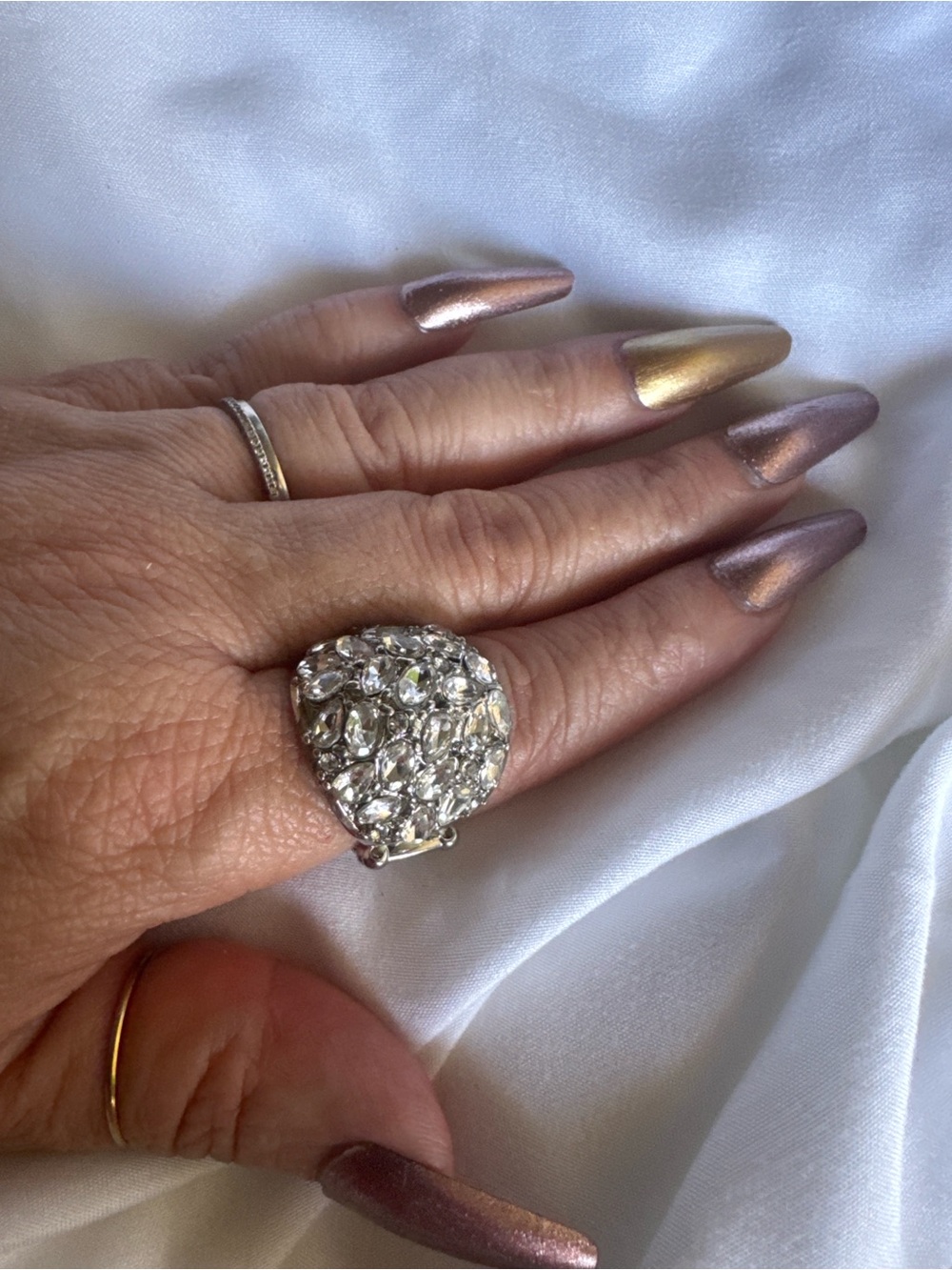 paparazzi Silver Crystal Cluster Dome Ring